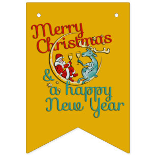 Xmas - SANTA & REINDEER - Christmas - New Year Bunting Flags