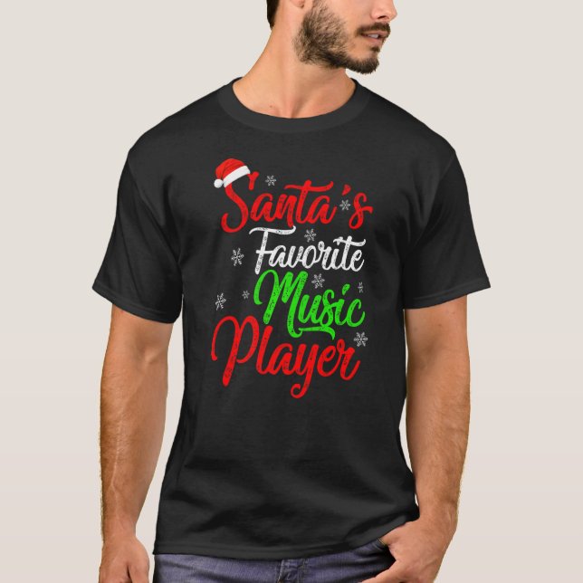 Xmas Santa S Favourite Music Player Christmas T-Shirt (Front)
