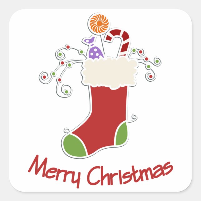 Xmas Santa Socks With Candy Cane Christmas Gift Square Sticker (Front)