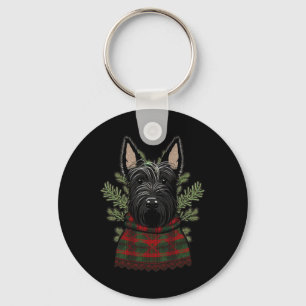 Xmas Scottie Santa On Christmas Scottish Terrier  Keychain