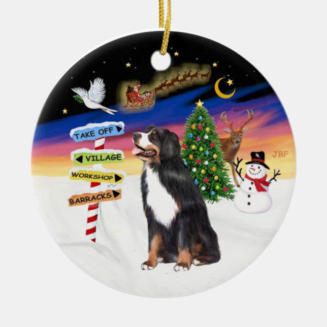 Xmas Signs - Bernese Mountain Dog Ceramic Ornament (Front)
