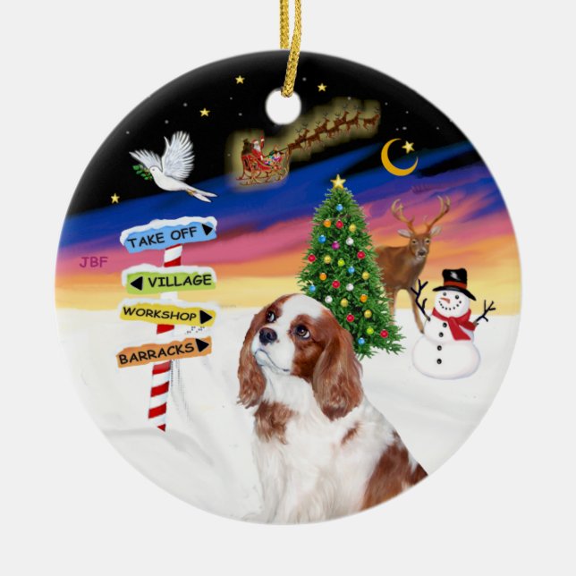 Xmas Signs - Blenheim Cavalier King Charles (A2) Ceramic Ornament (Front)