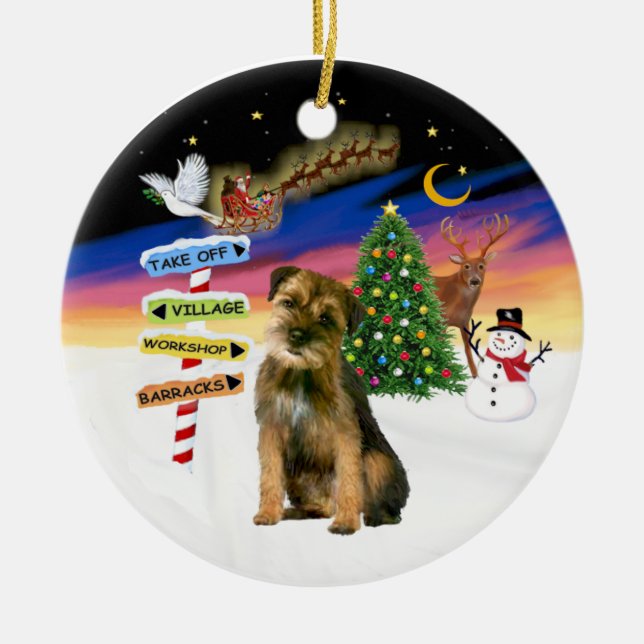 Xmas Signs - Border Terrier Ceramic Ornament (Front)