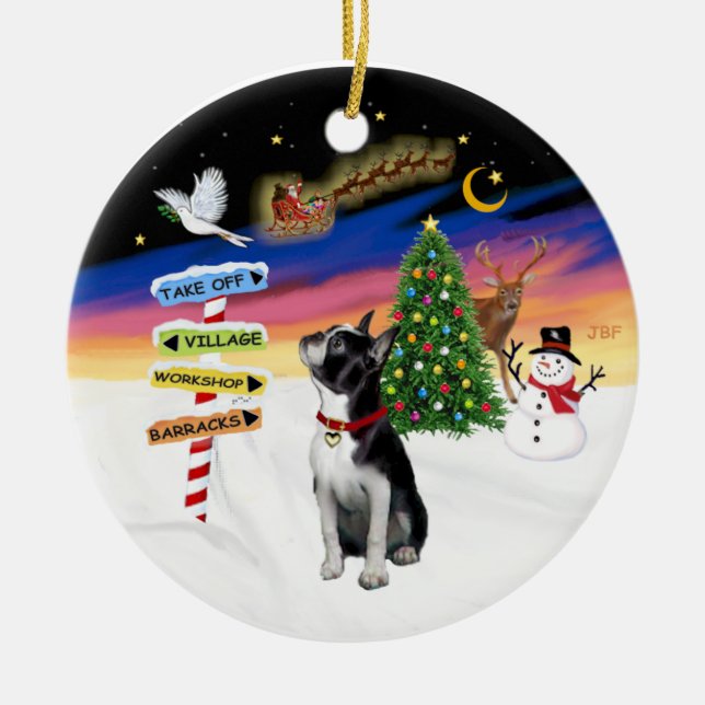 Xmas Signs - Boston Terrier #3 Ceramic Ornament (Front)