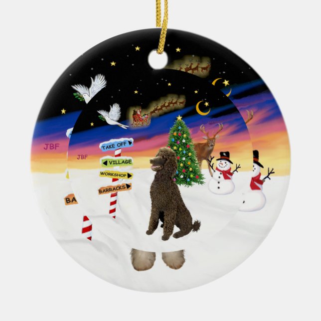 Xmas Signs - Chocolate Standard Poodle Ceramic Ornament (Front)