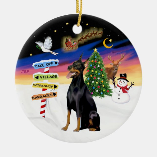 Xmas Signs - Doberman #1 Ceramic Ornament (Front)
