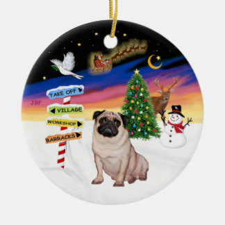 Xmas Signs - Fawn Pug #5 Ceramic Ornament