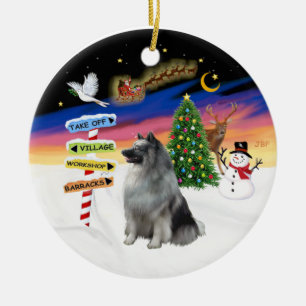 Xmas Signs - Keeshond #1 Ceramic Ornament