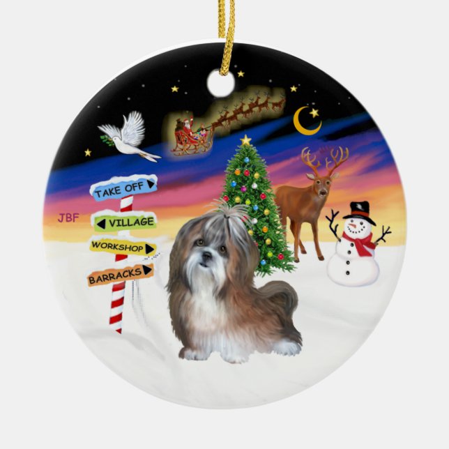 Xmas Signs - Shih Tzu 8B Ceramic Ornament (Front)