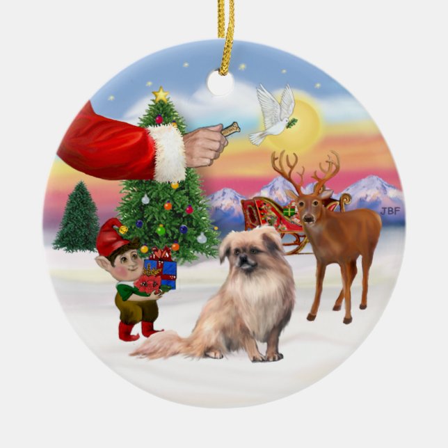 Xmas Signs - Tibetan Spaniel Ceramic Ornament (Front)