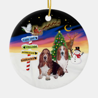 Xmas Signs - Two Bssset Hounds Ceramic Ornament