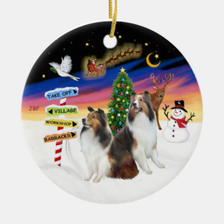 Xmas Signs - Two Shetland Sheepdogs (D-L) Ceramic Ornament