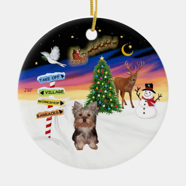 Xmas Signs - Yorkshire Terrier puppy Ceramic Ornament (Front)