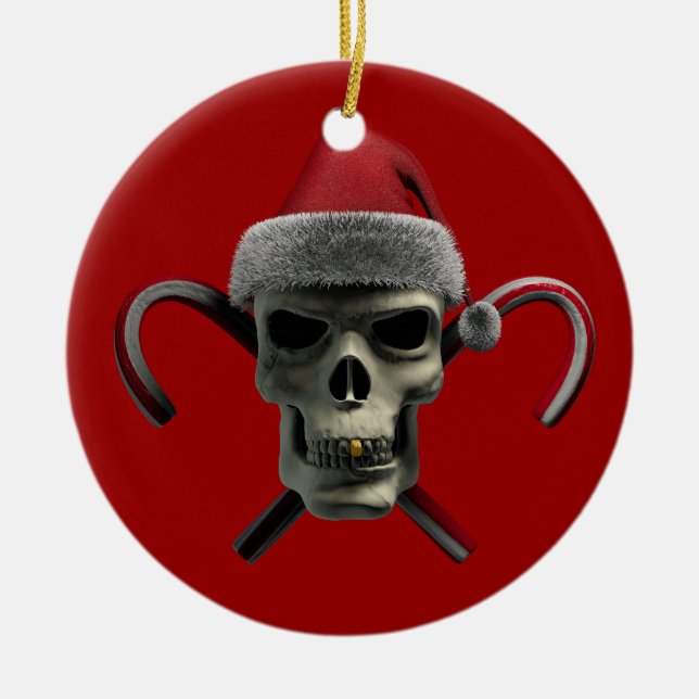 Xmas Skull Ceramic Ornament (Front)