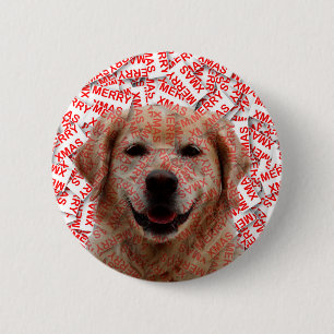 Xmas Smiling Golden Retriever Dog 2 Inch Round Button