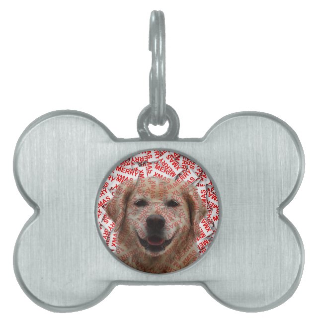 Xmas Smiling Golden Retriever Dog Pet Tag (Front)