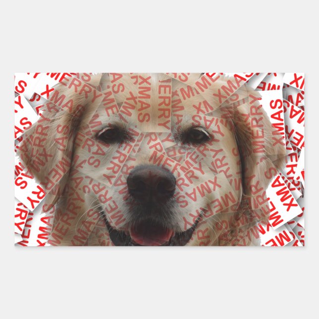 Xmas Smiling Golden Retriever Dog Sticker (Front)