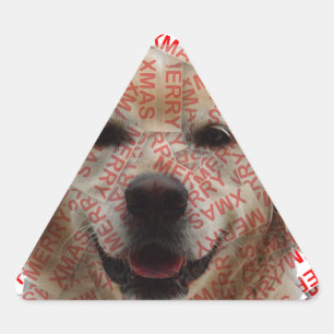 Xmas Smiling Golden Retriever Dog Triangle Sticker