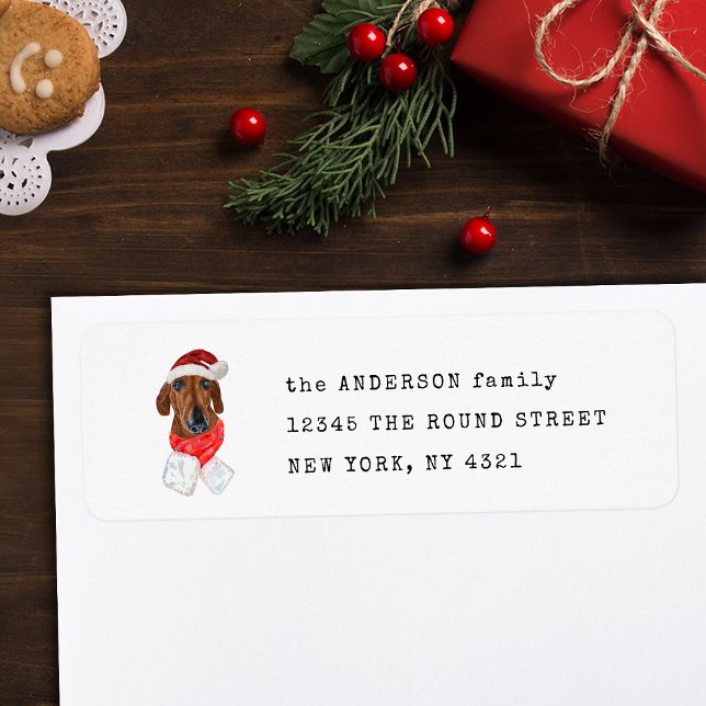 Xmas Smooth Coated Dachshund Dog Return Address (Creator Uploaded)