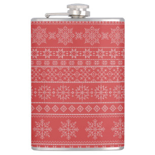 Xmas snowflake ugly sweater knitwear red pattern  hip flask