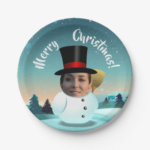 Xmas Snowman Customized With Your Face Paper Plate