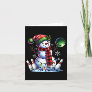 Xmas Snowman Playing Bowling Ll And Pins Christmas Card