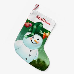 Xmas Snowman With Green Hat Small Christmas Stocking
