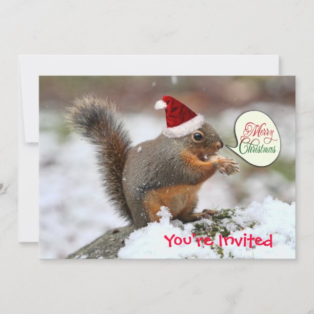 Xmas Squirrel in Snow Invitation (Front)
