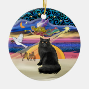 Xmas Star - Black Persian cat Ceramic Ornament