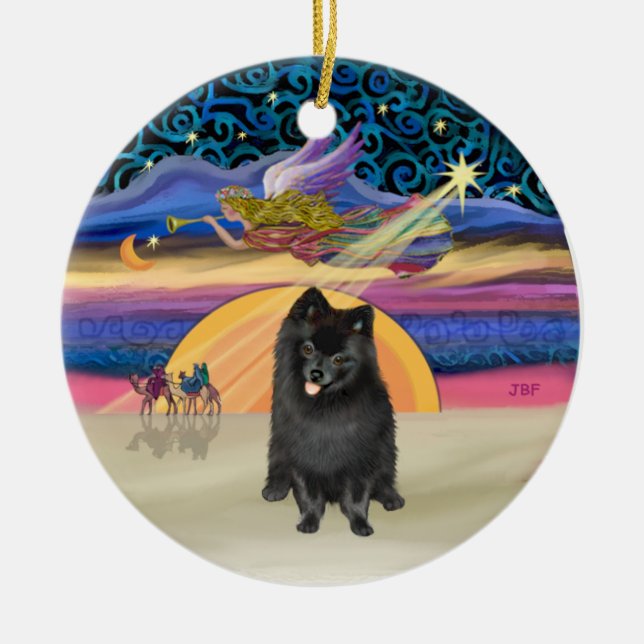 Xmas Star - Black Pomeranian Ceramic Ornament (Front)