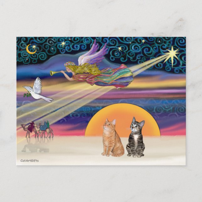 Xmas Star - Brown and Orange Tabby cats (two) Holiday Postcard (Front)