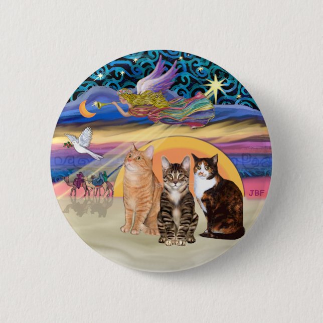 Xmas Star (R)  -Three cats (AmSH) 2 Inch Round Button (Front)