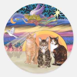 Xmas Star (R)  -Three cats (AmSH) Classic Round Sticker
