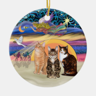 Xmas Star -Three cats (AmSH) Ceramic Ornament