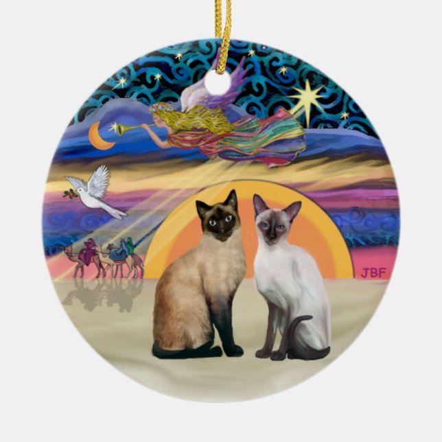 Xmas Star - Two Siamese cats Ceramic Ornament (Front)