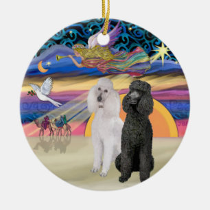 Xmas Star - Two Standard Poodles (W+Blk) Ceramic Ornament