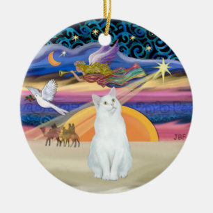 Xmas Star - White cat (American SH) Ceramic Ornament
