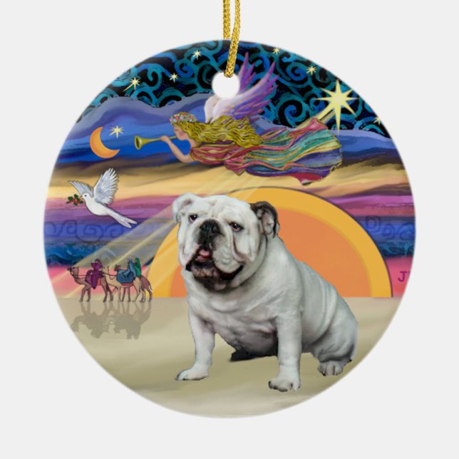 Xmas Star - White English Bulldog Ceramic Ornament (Front)