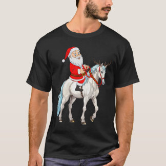 Xmas Style Reindeer Santa Riding Horse Christmas T-Shirt