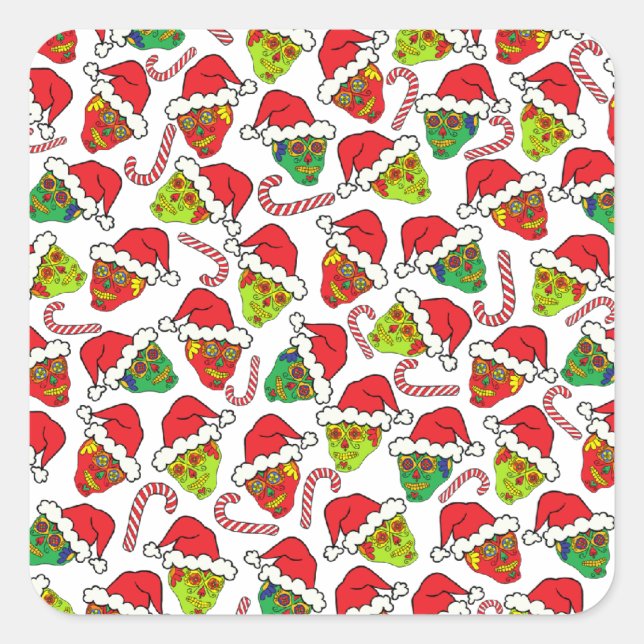 Xmas Sugar Skull Square Sticker (Front)