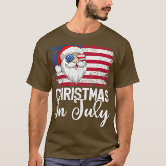 Xmas Summer Vintage American Flag Santa Christmas T-Shirt