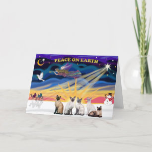 Xmas Sunrise - 5 Siamese cats Holiday Card