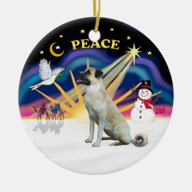 Xmas Sunrise - Anatolian Shepherd - black mask Ceramic Ornament (Front)