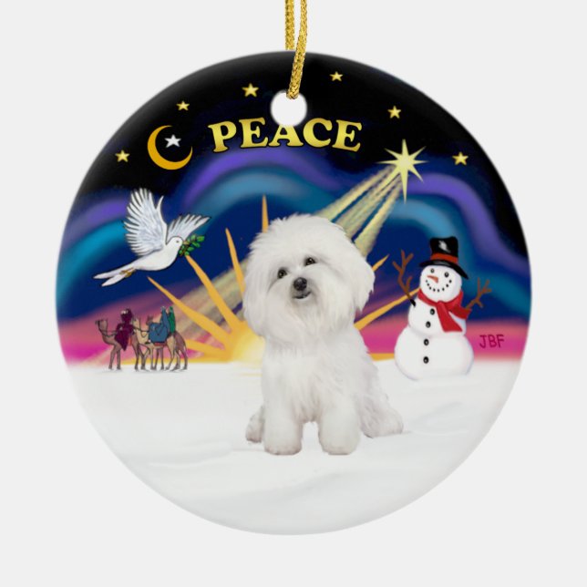 Xmas Sunrise - Bichon Frise 4 Ceramic Ornament (Front)
