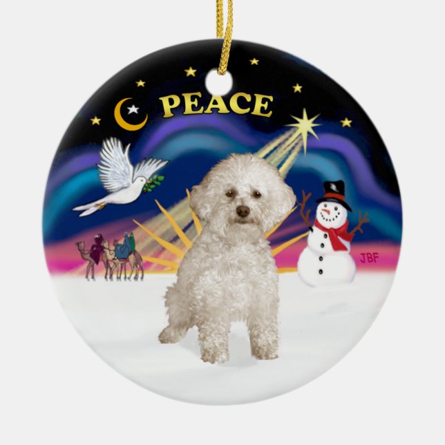 Xmas Sunrise - Bichon Frise 9 Ceramic Ornament (Front)