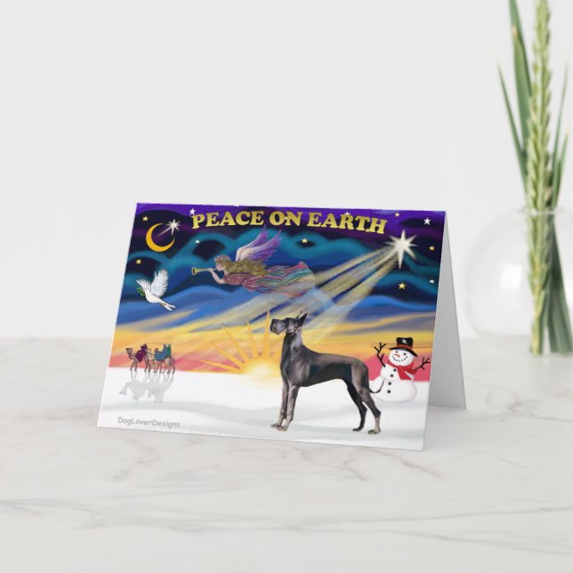 Xmas Sunrise - Blue Great Dane Holiday Card (Front)