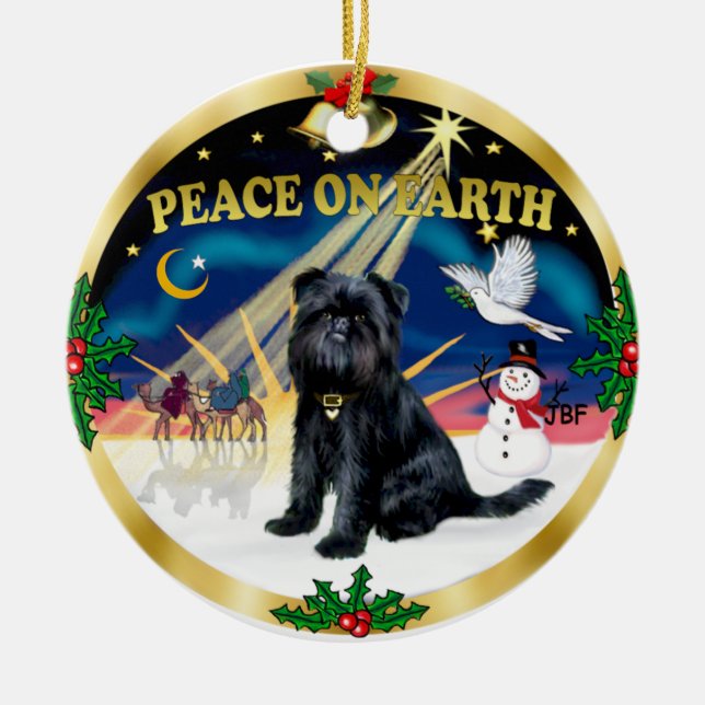 Xmas Sunrise - Brussels Griffon (red) Ceramic Ornament (Front)