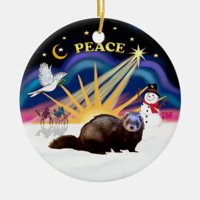 Xmas Sunrise - Ferret 2 Ceramic Ornament (Front)