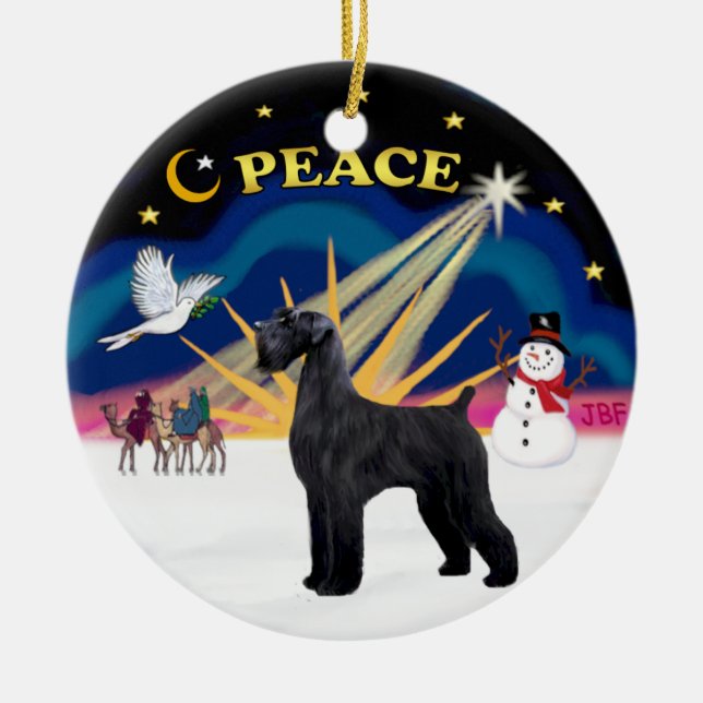 Xmas Sunrise - Giant Black Schnauzer Ceramic Ornament (Front)