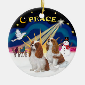 Xmas Sunrise - Two Blenheim Cavaliers Ceramic Ornament